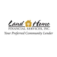 A corporate logo for land home financial services, inc. featuring a house icon and the tagline "your preferred community lender.