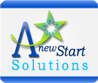 Company logo for "a new start solutions" featuring a stylized letter 'a' with a star design.